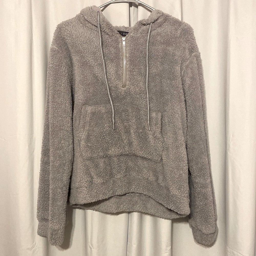 Gray Faux Fur Hoodie